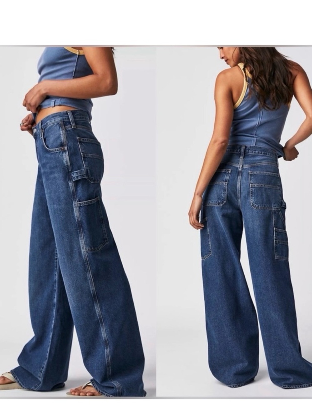 Agolde Dark Blue Wide-Leg Utility Jeans